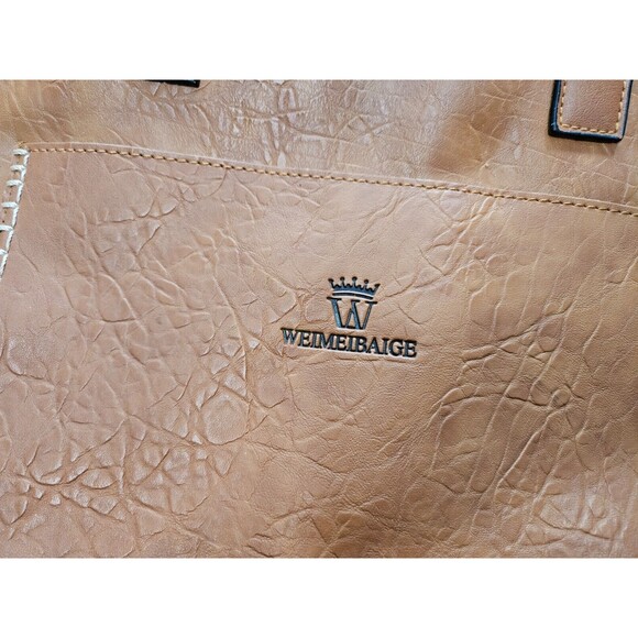 Weimeibaige Women's Leather Oversized Tote Vegan Light Brown Braided Handles - Picture 2 of 7